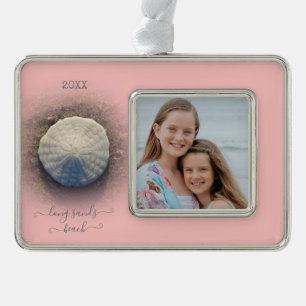 Beach Sand Dollar Pink Foto Rahmen-Ornament Silber