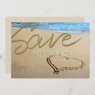 Beach Sand Heart Bold Save the Date Einladung
