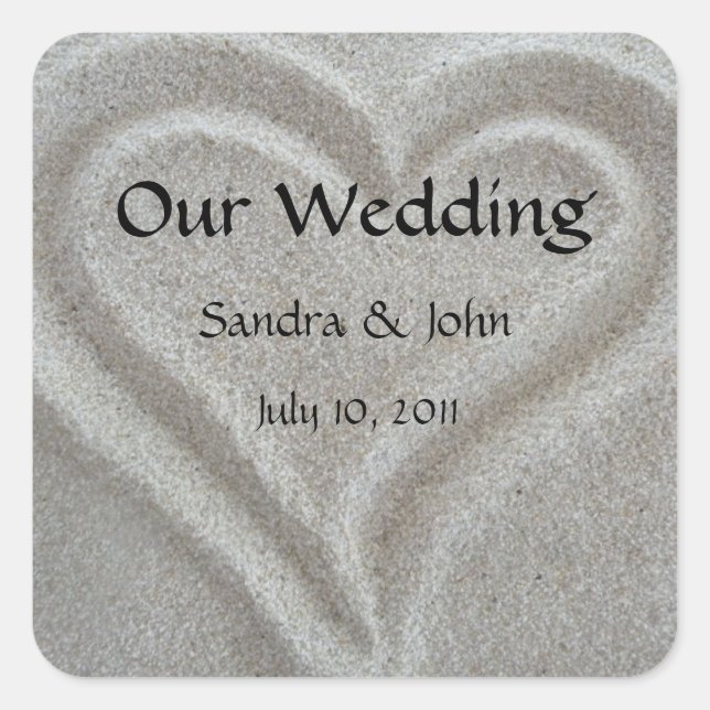 Beach Sand Heart Custom Wedding Stickers (Vorderseite)