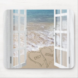 Beach Sand Heart mit offenem Fenster Mousepad