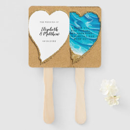 Beach Sand Heart Seashore Wedding Hand Fan Fächer