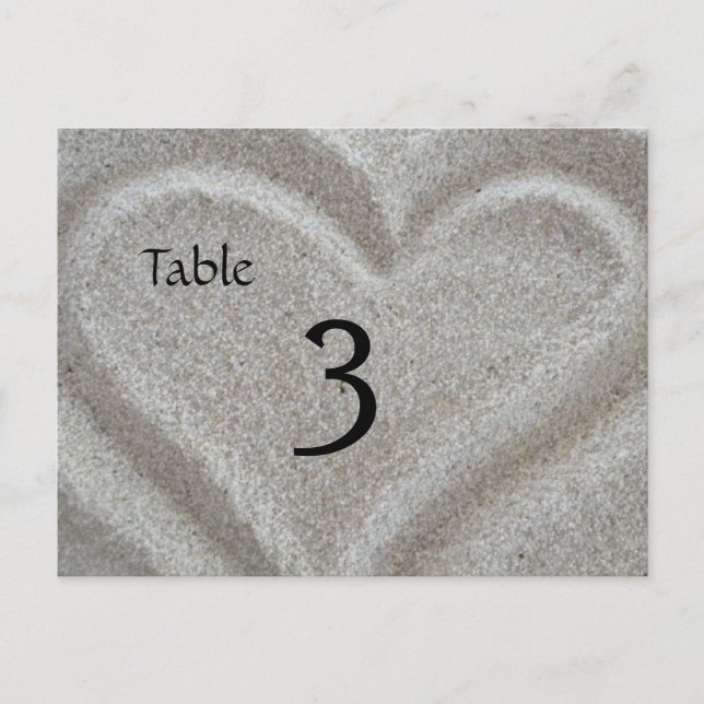 Beach Sand Heart Tischnummer Card (Vorderseite)
