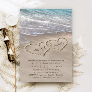 Beach Sand Hearts Elegante Tropical Moderne Hochze Einladung