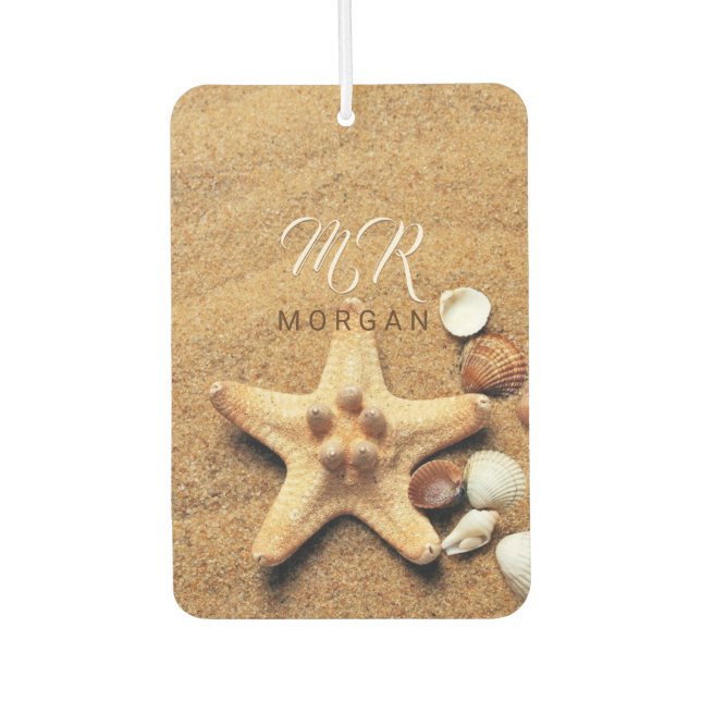 Beach Sand & Muscheln, Name der DIY und Monogramm Autolufterfrischer (Vorderseite)