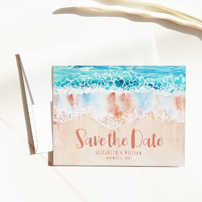 Beach Sand Save the Date Postcard Postkarte (Von Creator hochgeladen)