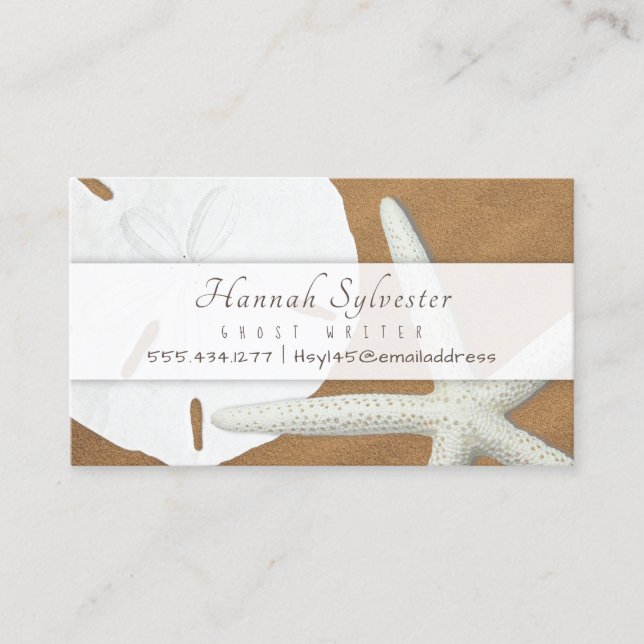 Beach Sand Seashells einfache Vorlage für Visitenk Visitenkarte (Vorderseite)