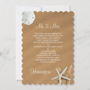 Beach Sand Seashells Neu verheirateter Empfang Einladung