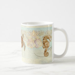 Beach Sand Seashore Collage Turtle Sea Horse Musch Kaffeetasse