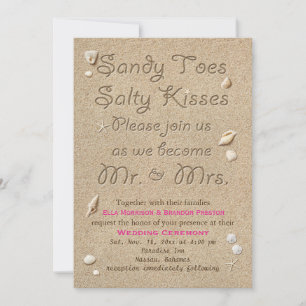 Beach Sandy Toes Salty Kisses Wedite Invite Pink Einladung