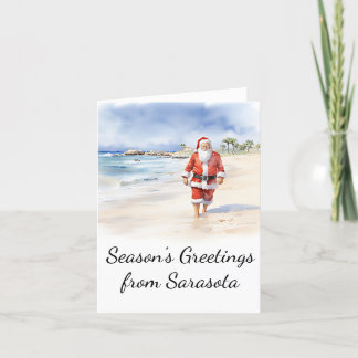 Beach Santa Watercolor Weihnachtskarte Feiertagskarte