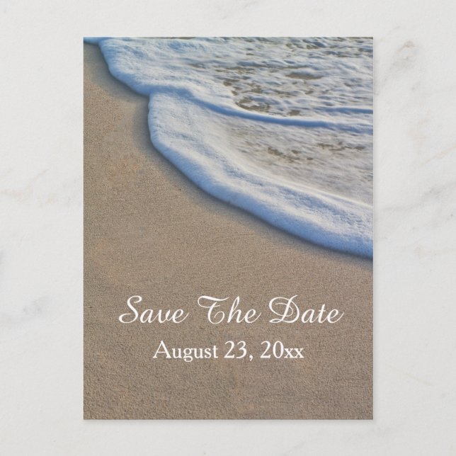 Beach Save the Date Hochzeit in Urlaubsort Card Ankündigungspostkarte (Vorderseite)