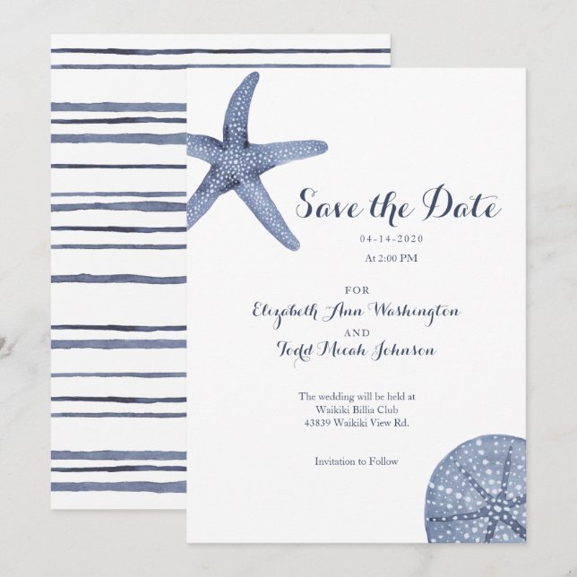 Beach Save the Date Watercolor Card Einladung (Vorne/Hinten)