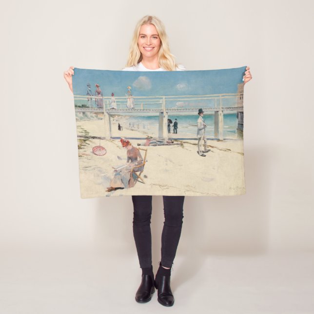 Beach Scene (Holiday at Mentone) (australische Kun Fleecedecke (Beispiel)
