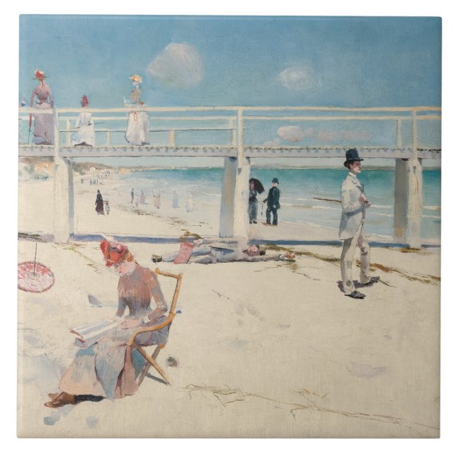 Beach Scene (Holiday at Mentone) (australische Kun Fliese (Vorderseite)