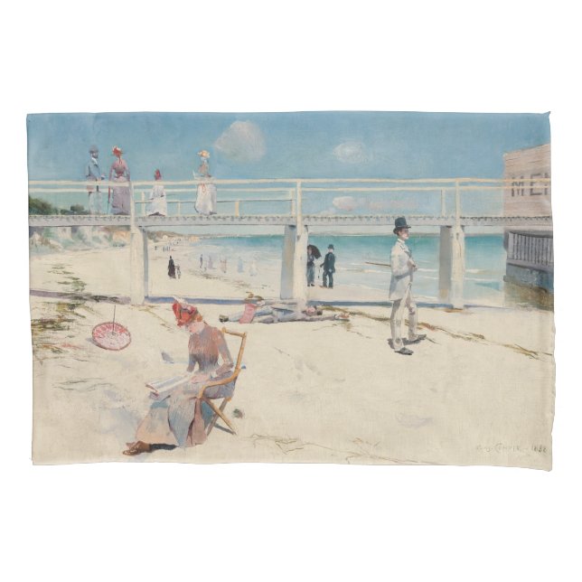 Beach Scene (Holiday at Mentone) (australische Kun Kissenbezug (Vorderseite-Links)