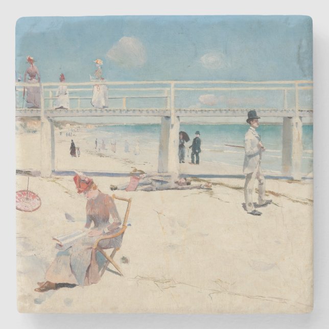 Beach Scene (Holiday at Mentone) (australische Kun Steinuntersetzer (Vorderseite)