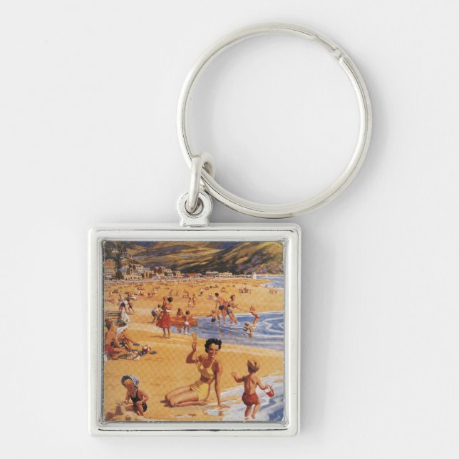 Beach Scene Mutter und Kids British Rail Schlüsselanhänger (Vorne)