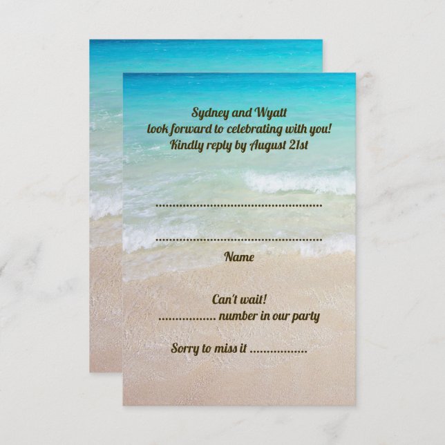 Beach Scene Wedding RSVP Vertical Guest Count Einladung (Vorne/Hinten)