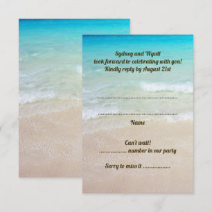 Beach Scene Wedding RSVP Vertical Guest Count Einladung