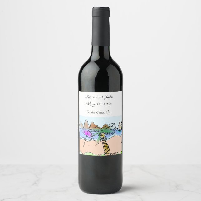 Beach Scene Wedding Wine Label Weinetikett (Vorderseite)