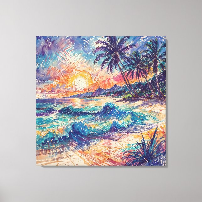 Beach Scribbles - Line Art Style Landscape Leinwanddruck (Vorderseite)
