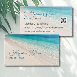 Beach Sea Calm Travel Aqua Blue QR Code Visitenkarte
