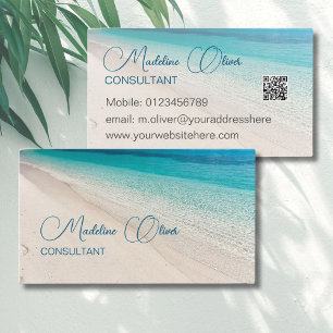Beach Sea Calm Travel Aqua Blue QR Code Visitenkarte