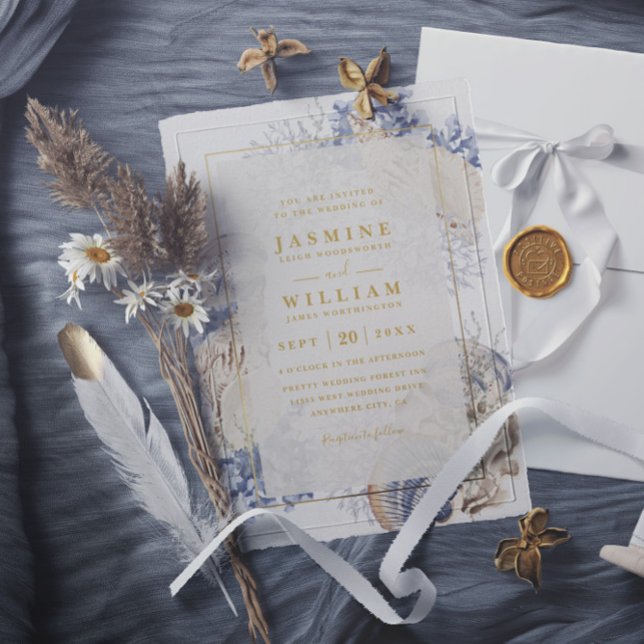 Beach Sea Shells Elegant Modern QR Code Wedding Einladung (Von Creator hochgeladen)