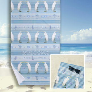 Beach Sea Turtle Seahorse Egret Blue Personalized Strandtuch
