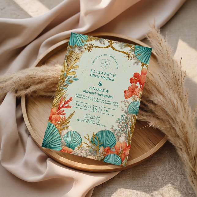 Beach Seashell Botanical Wedding Einladung (Von Creator hochgeladen)