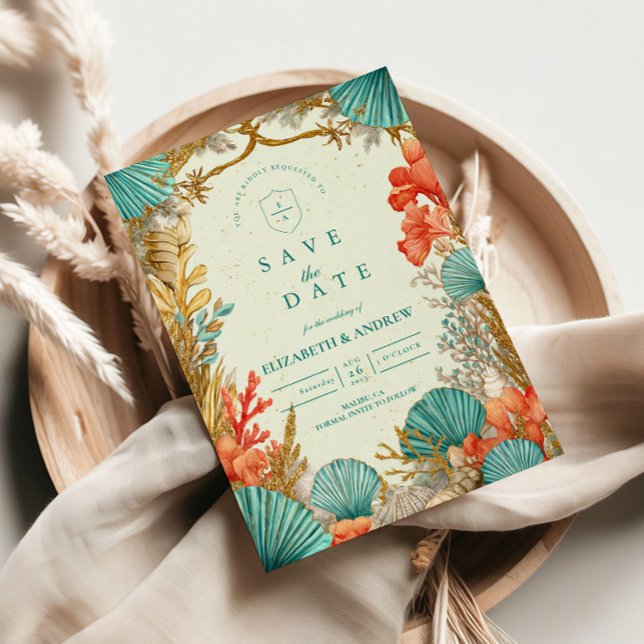 Beach Seashell Botanical Wedding Save The Date (Von Creator hochgeladen)