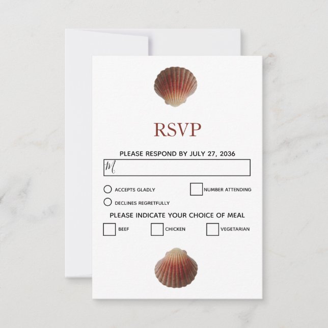 Beach Seashell Clams Wedding RSVP Cards (Vorderseite)