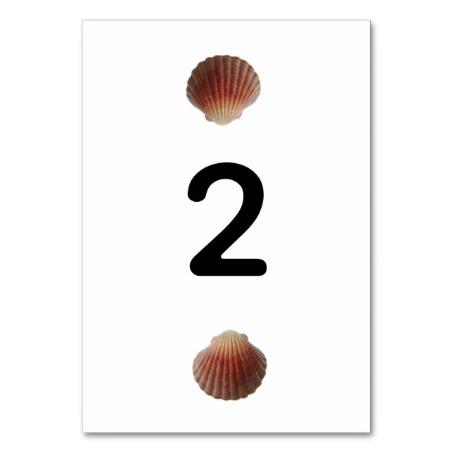 Beach Seashell Clams Wedding Tischnummer (Vorderseite)