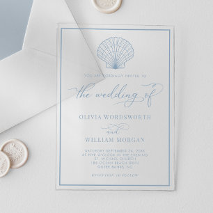 Beach Seashell Elegant Dusty Blue Wedding Acryleinladungen