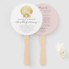 Beach Seashell Gold + Pink Wedding Program Fan Fächer