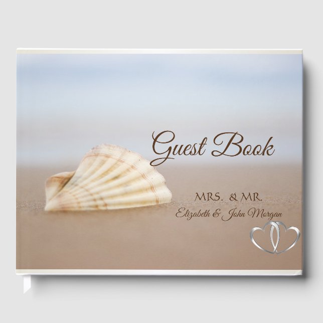 Beach Seashell, Hearts Wedding Gästebuch (Vorderseite)