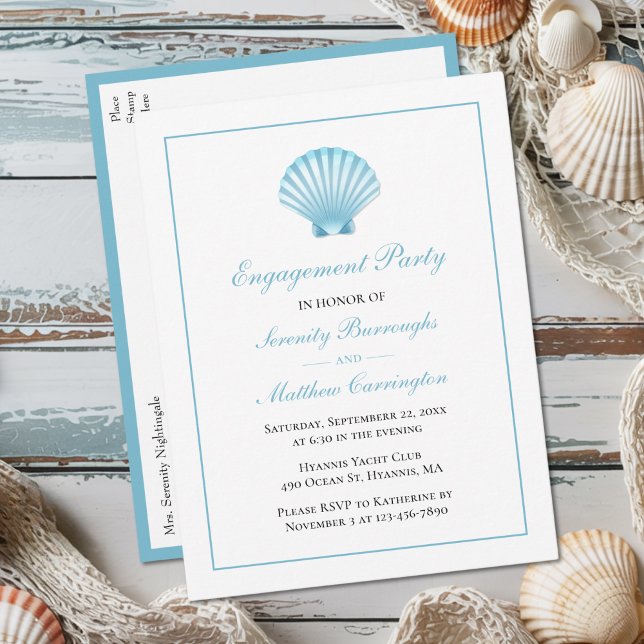 Beach Seashell Nautical Wedding Party Einladungspostkarte (Von Creator hochgeladen)