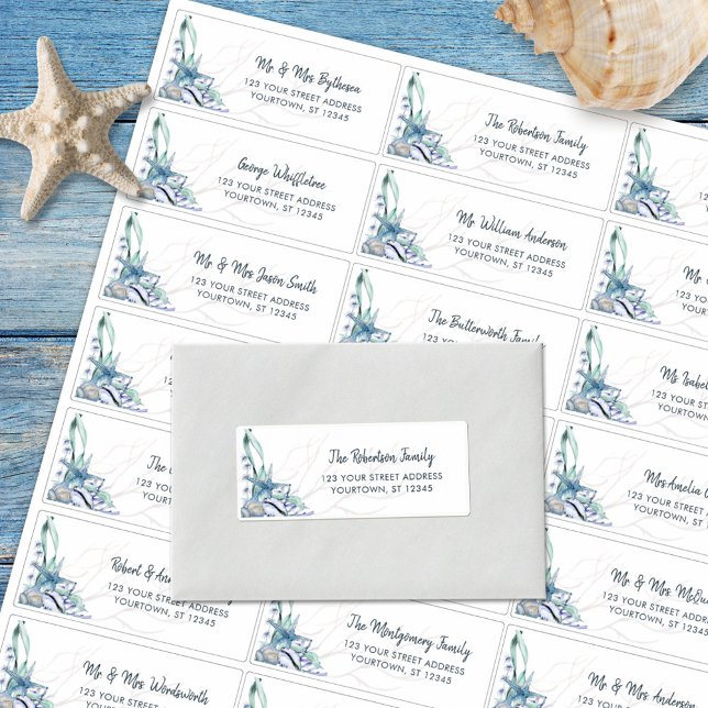 Beach Seashell Ocean Wedding Guest Address Labels (Von Creator hochgeladen)