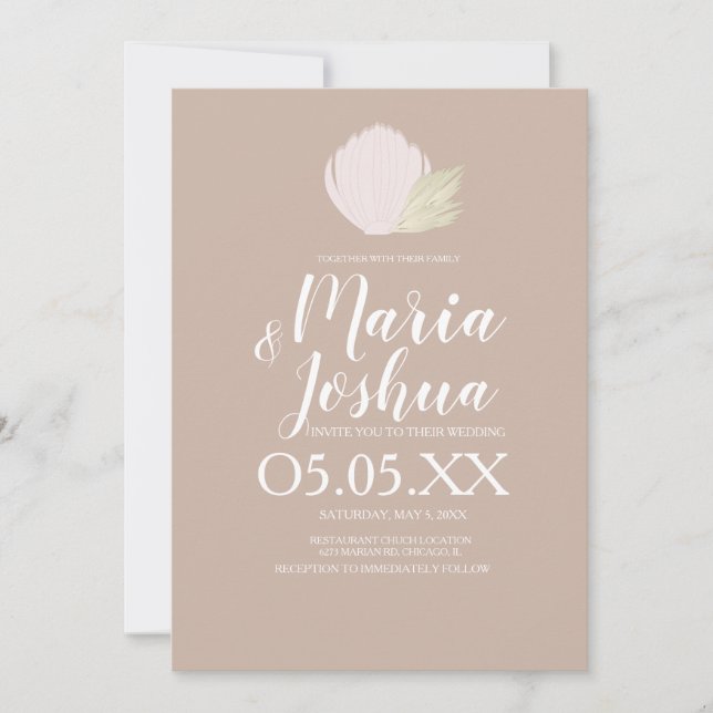 Beach Seashell Pampas Mute Wedding Einladung (Vorderseite)