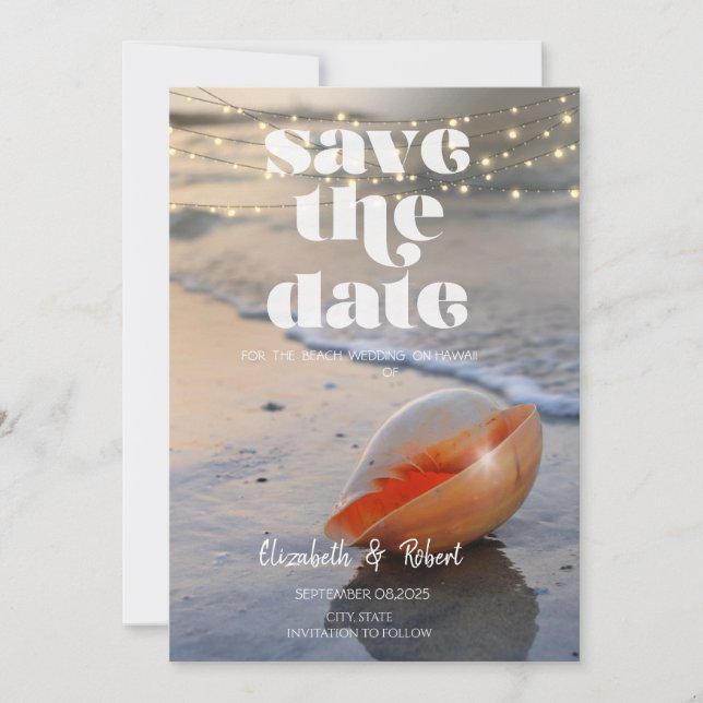 Beach Seashell String Lights Save the Date (Vorderseite)