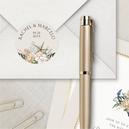 Beach Seashells BlumenWedding Runder Aufkleber