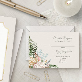 Beach Seashells Floral Wedding RSVP Karte
