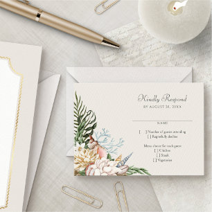 Beach Seashells Floral Wedding RSVP Karte