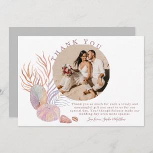 Beach Seashells Foto Hochzeit an der Küste Dankeskarte