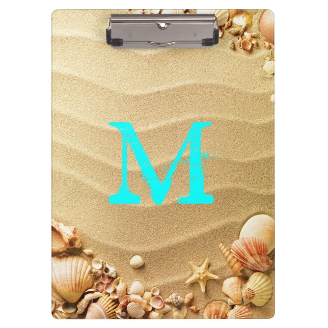 Beach Seashells Hawaii Monogram Initial Clip Board Klemmbrett (Vorderseite)