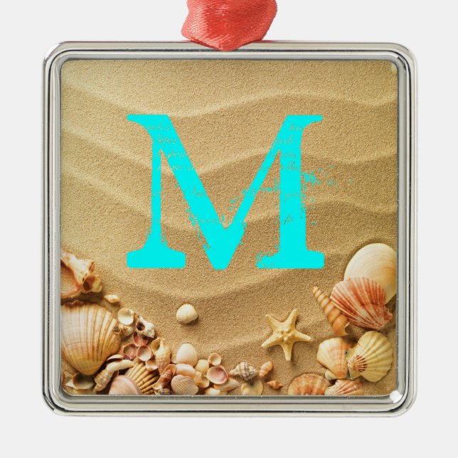 Beach Seashells Hawaii Monogram Initial Ornament (Vorne)