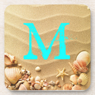 Beach Seashells Hawaii Sand Monogram Drink Unterse Getränkeuntersetzer