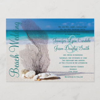 Beach Seashells Hochzeit in Urlaubsort Einladungen