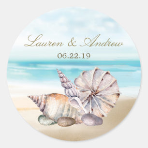 Beach Seashells Nautical Tropical Wedgram Runder Aufkleber