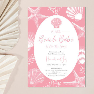 Beach Seashells Ocean Pink Girl Baby Dusche Einladung